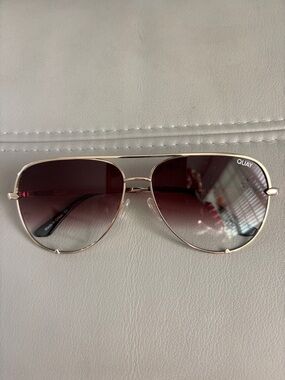 Quay Australia High Key Gold Frame Aviator Sunglasses with Gradient Brown Lenses
